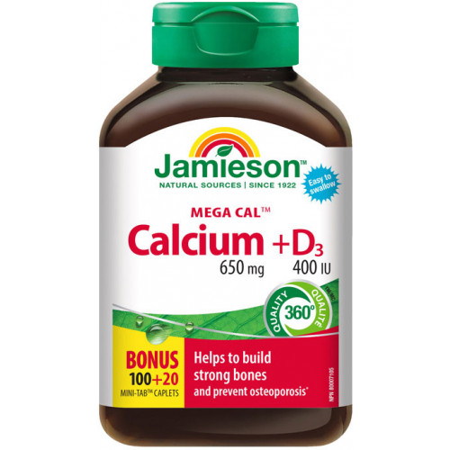Jamieson Mega Cal™ vápnik 650 mg s vitamínom D3 400 IU (120 tabliet)