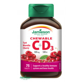 JAMIESON Vitamíny C a D3 500 mg s príchuťou čerešne 75 cmúľacích tabliet